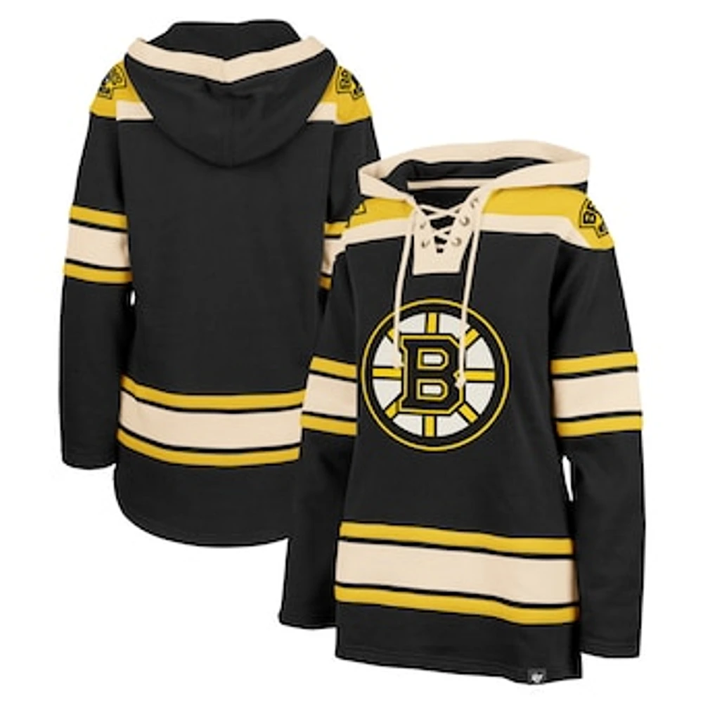 Women's '47  Black Boston Bruins Superior Lacer Pullover Hoodie