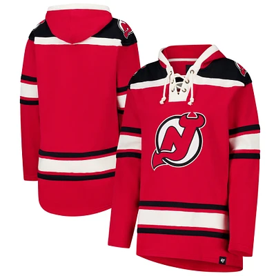 Women's '47  Red New Jersey Devils Superior Lacer Pullover Hoodie