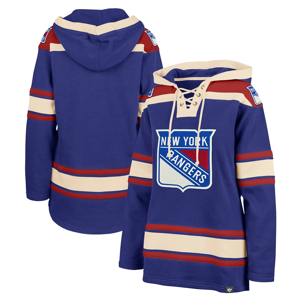 Women's '47  Blue New York Rangers Superior Lacer Pullover Hoodie