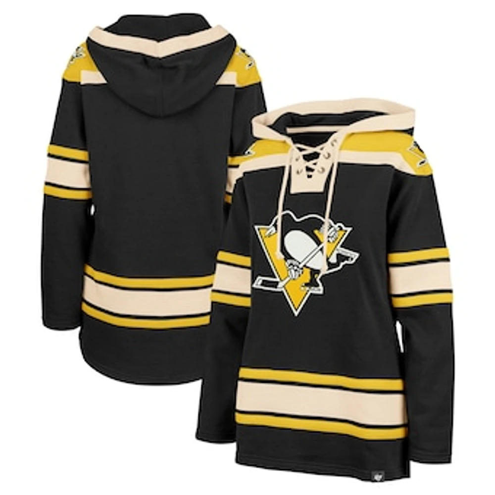 Women's '47  Black Pittsburgh Penguins Superior Lacer Pullover Hoodie