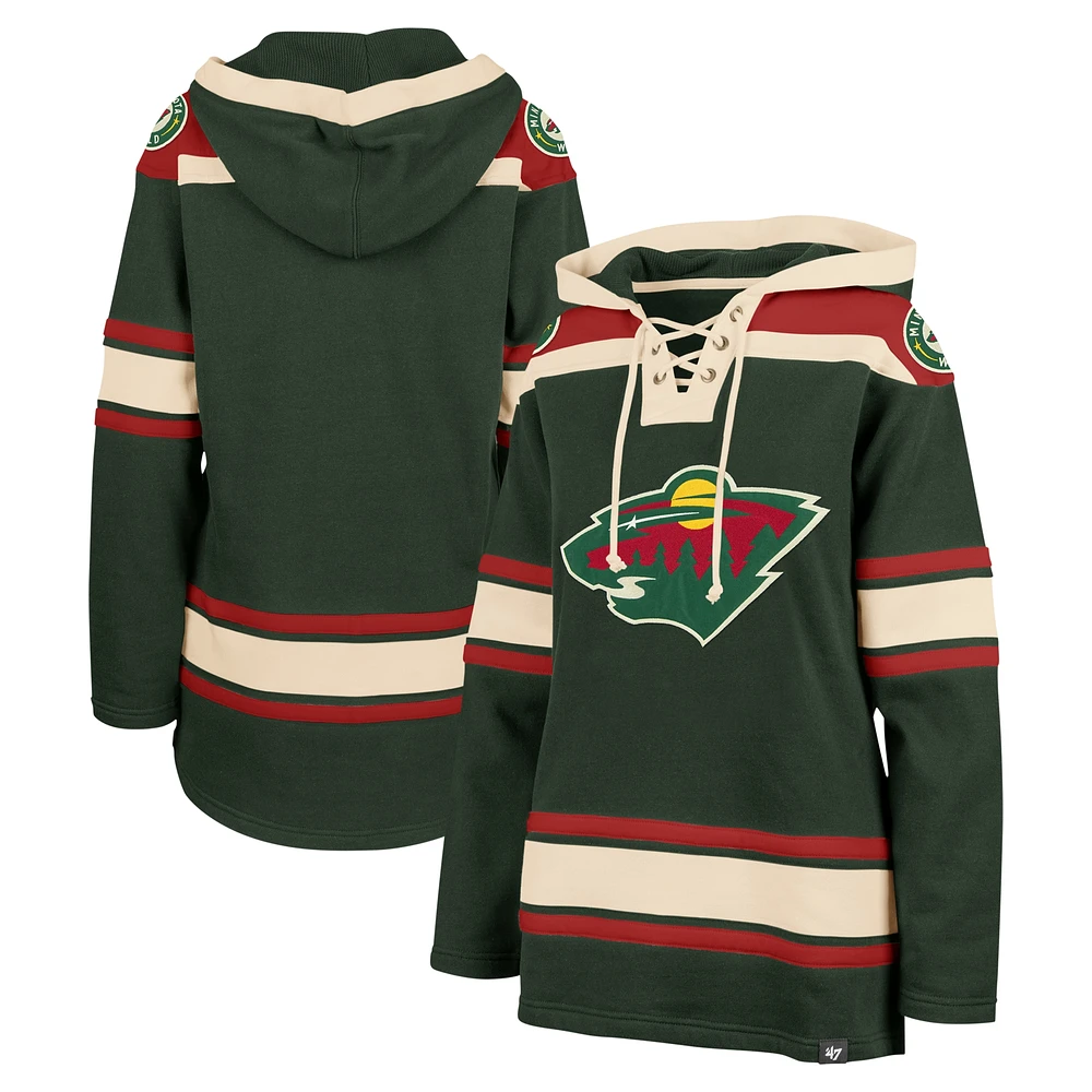 Women's '47  Green Minnesota Wild Superior Lacer Pullover Hoodie