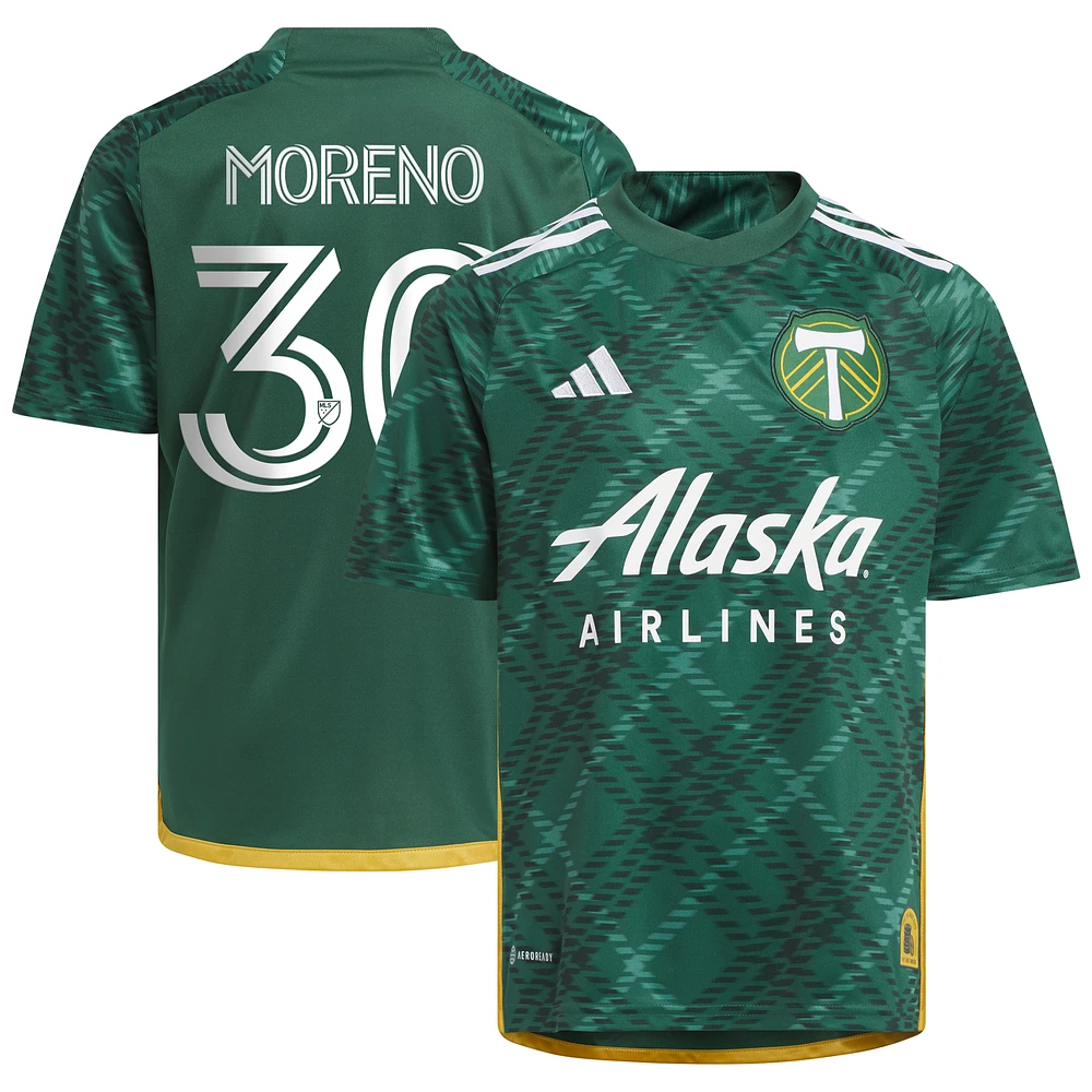 Youth adidas Santiago Moreno Green Portland Timbers 2023 Plaid Kit Replica Jersey