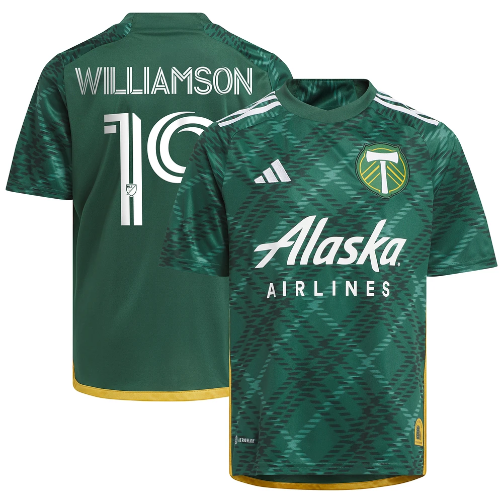 Youth adidas Eryk Williamson Green Portland Timbers 2023 Plaid Kit Replica Jersey