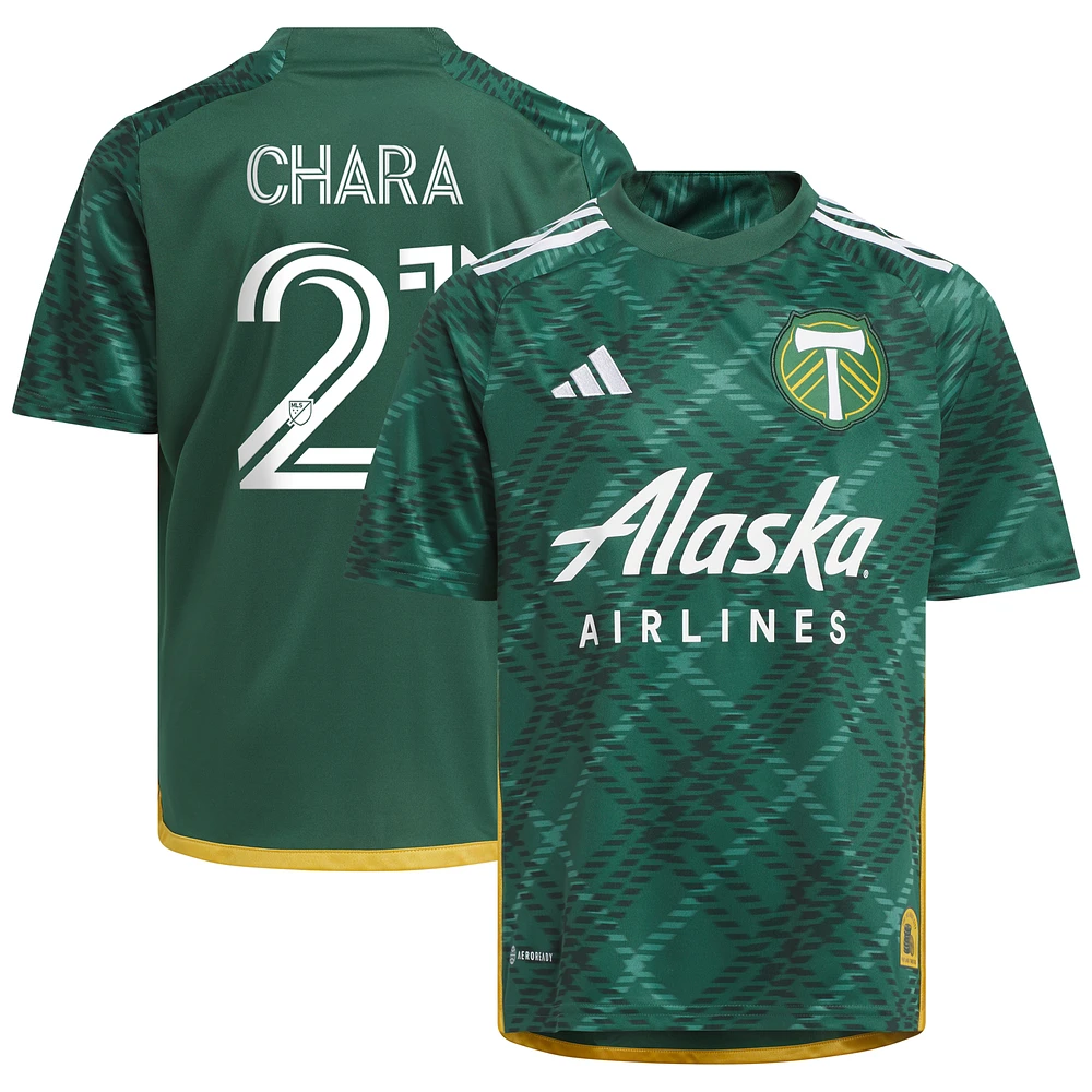 Youth adidas Diego Chara Green Portland Timbers 2023 Plaid Kit Replica Jersey