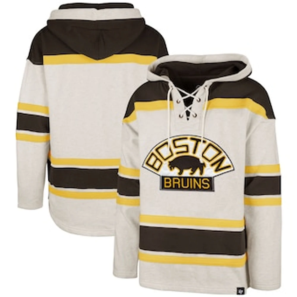 Men's '47  Oatmeal Boston Bruins Rockaway Lacer Pullover Hoodie