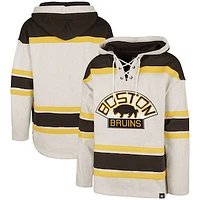 Men's '47  Oatmeal Boston Bruins Rockaway Lacer Pullover Hoodie