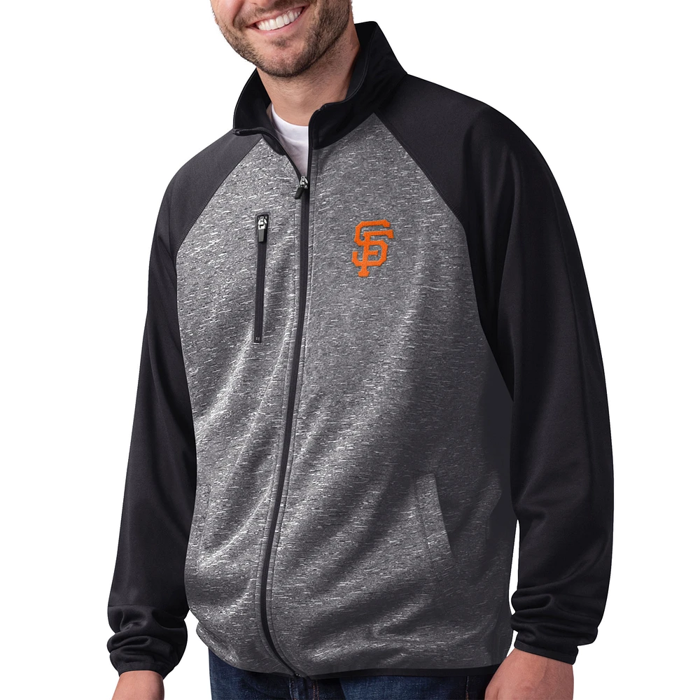 Men's G-III Sports by Carl Banks  Gray/Black San Francisco Giants Runners Track Raglan Full-Zip Jacket