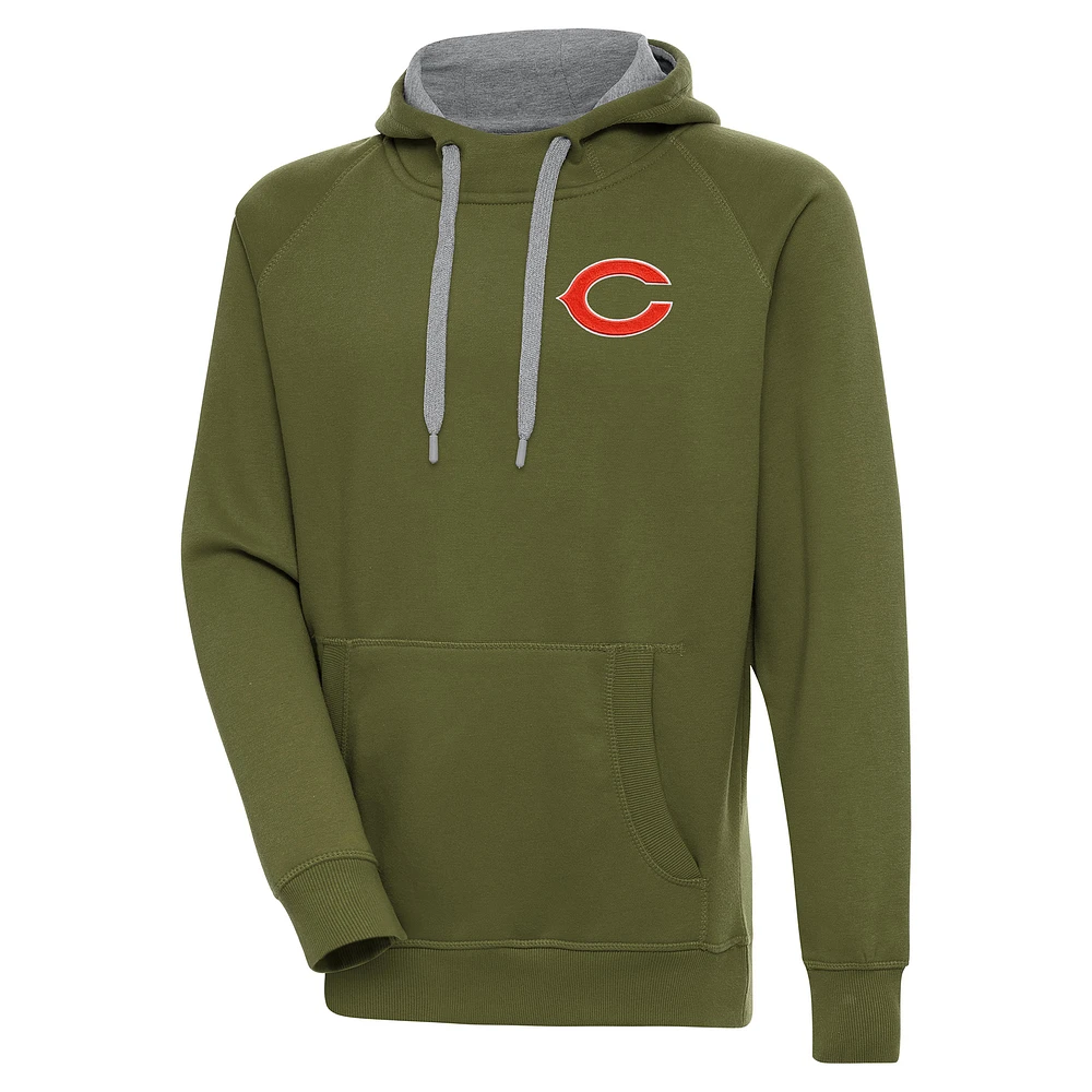 Men's Antigua Olive Chicago Bears Victory Pullover Hoodie
