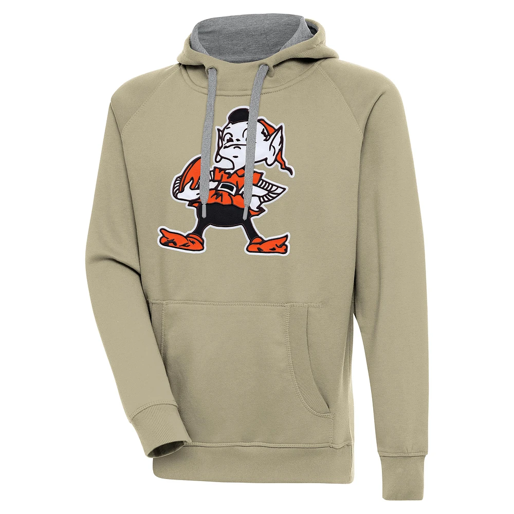 Men's Antigua Khaki Cleveland Browns Primary Logo Victory Pullover Hoodie