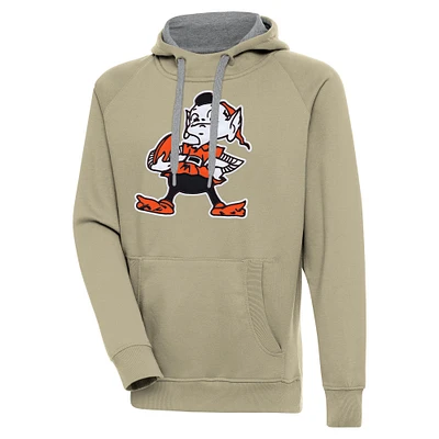 Men's Antigua  Khaki Cleveland Browns Primary Logo Victory Pullover Hoodie