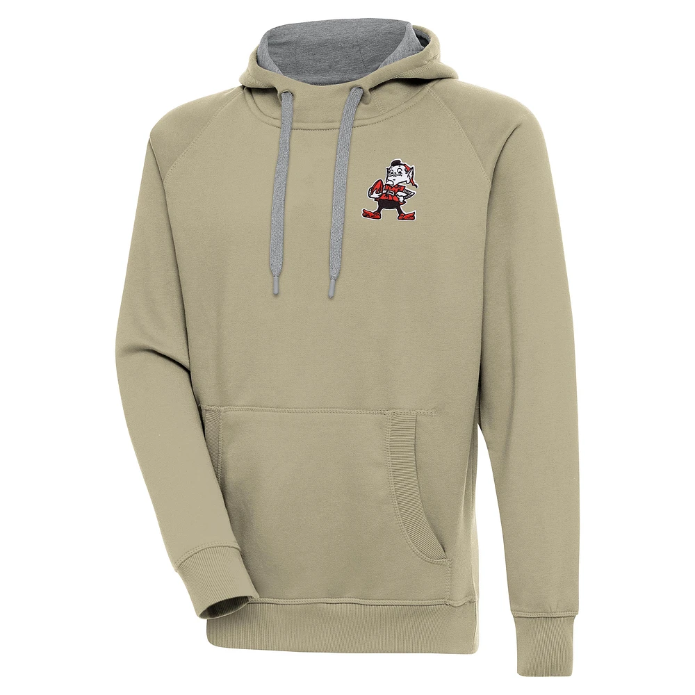 Men's Antigua Khaki Cleveland Browns Victory Pullover Hoodie
