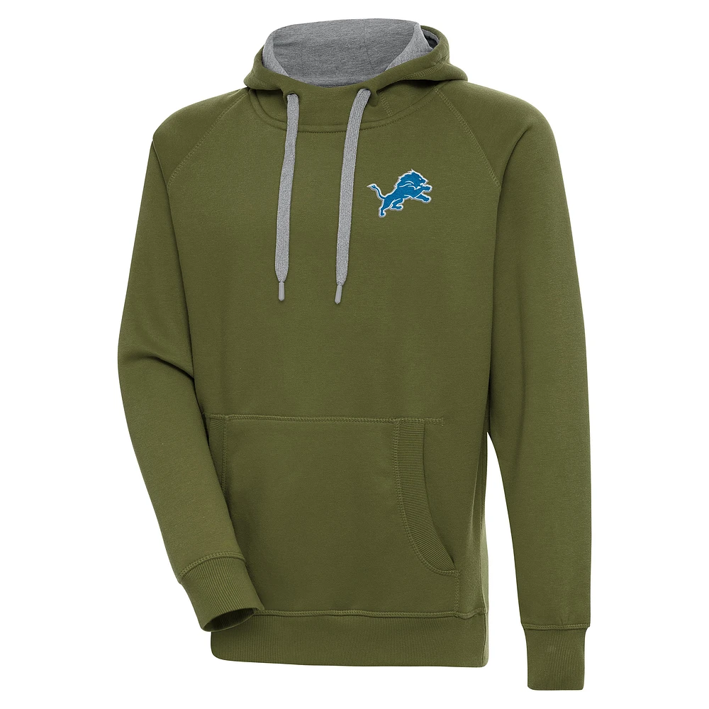 Men's Antigua Olive Detroit Lions Victory Pullover Hoodie
