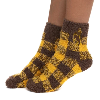 Women's ZooZatz Wyoming Cowboys Fuzzy Buffalo Check Ankle Socks