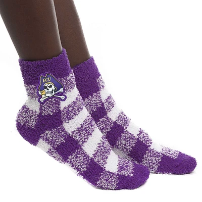 Women's ZooZatz ECU Pirates Fuzzy Buffalo Check Ankle Socks