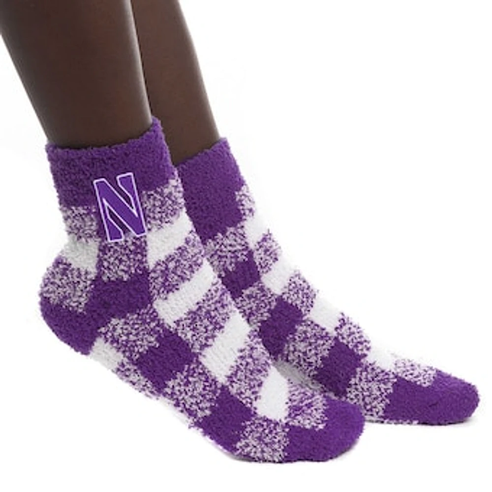 Women's ZooZatz Northwestern Wildcats Fuzzy Buffalo Check Ankle Socks