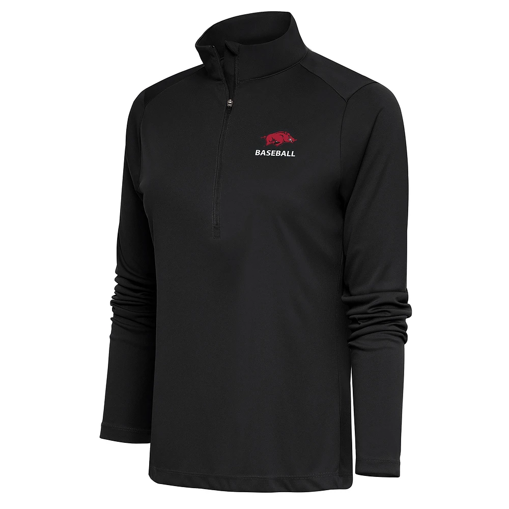 Women's Antigua Charcoal Arkansas Razorbacks Baseball Tribute Half-Zip Pullover Top