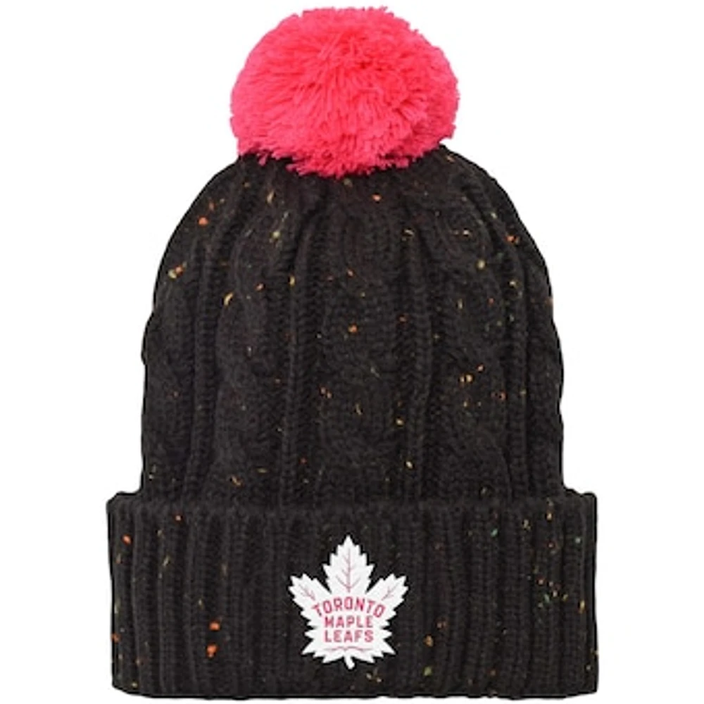 Girls Youth Black Toronto Maple Leafs Nep Yarn Cuffed Knit Hat with Pom