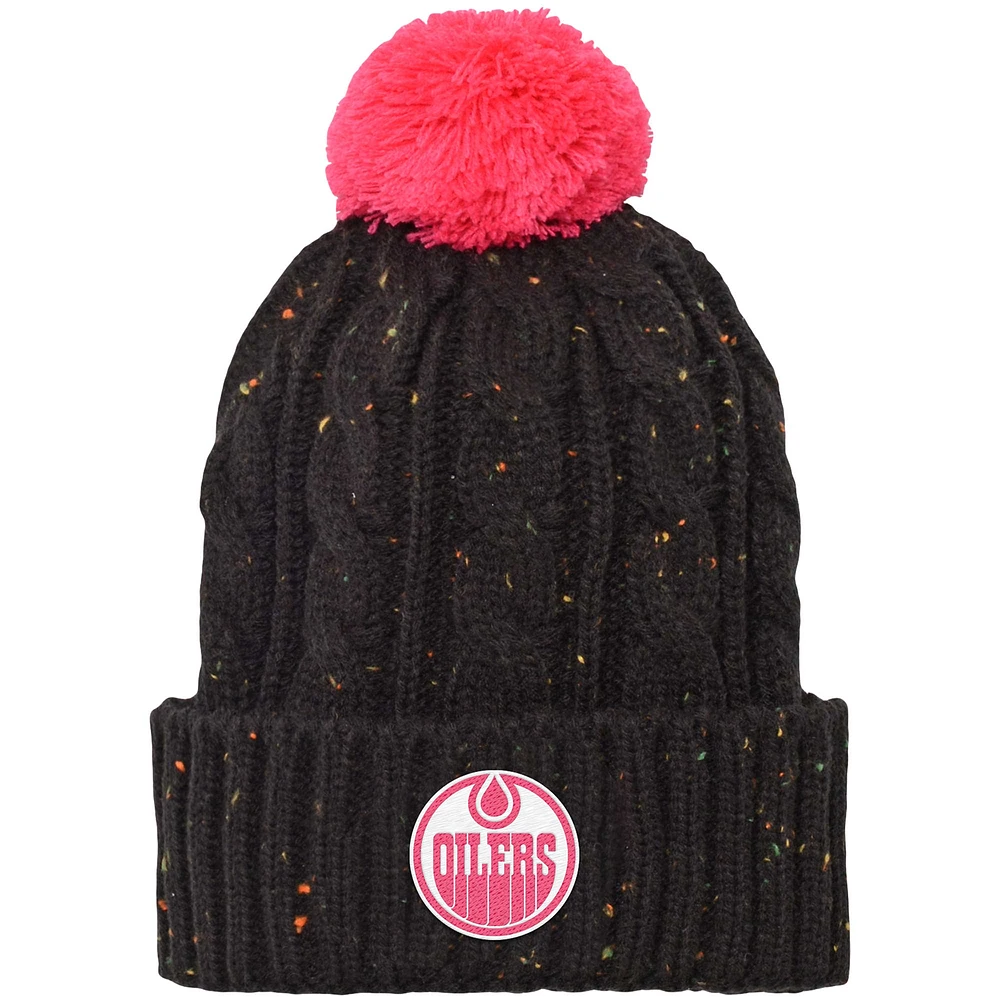 Girls Youth Black Edmonton Oilers Nep Yarn Cuffed Knit Hat with Pom