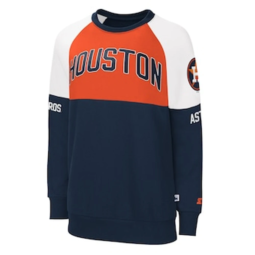 Women's Starter Navy/Orange Houston Astros Baseline Raglan Pullover Sweatshirt