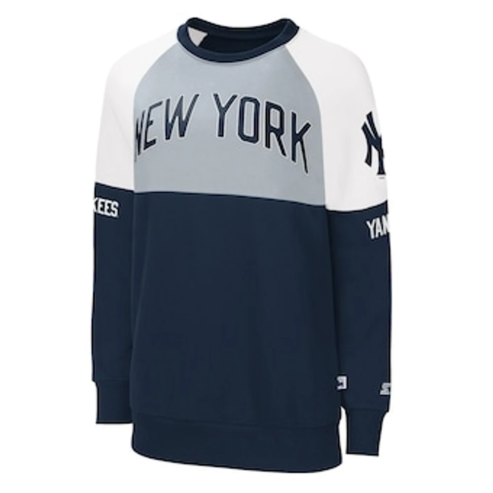 Women's Starter Navy/Gray New York Yankees Baseline Raglan Pullover Sweatshirt