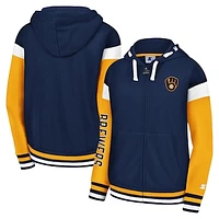 Women's Starter Navy Milwaukee Brewers Homestretch Full-Zip Hoodie