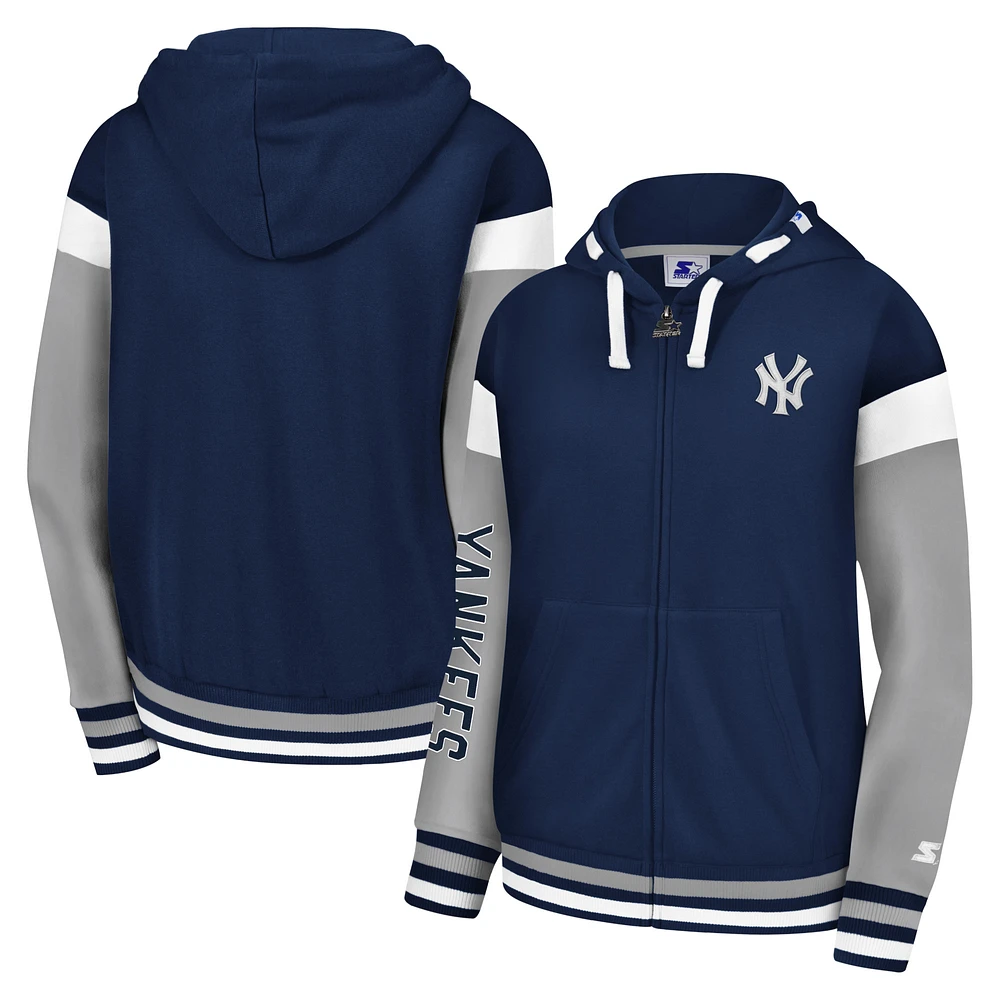 Women's Starter Navy New York Yankees Homestretch Full-Zip Hoodie