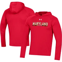 Men's Under Armour  Red Maryland Terrapins School Logo Raglan Long Sleeve Hoodie Performance T-Shirt