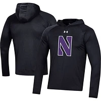 Men's Under Armour  Black Northwestern Wildcats School Logo Raglan Long Sleeve Hoodie Performance T-Shirt