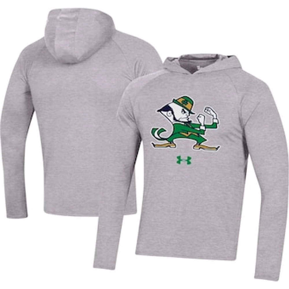 Men's Under Armour  Heather Gray Notre Dame Fighting Irish School Logo Raglan Long Sleeve Hoodie Performance T-Shirt