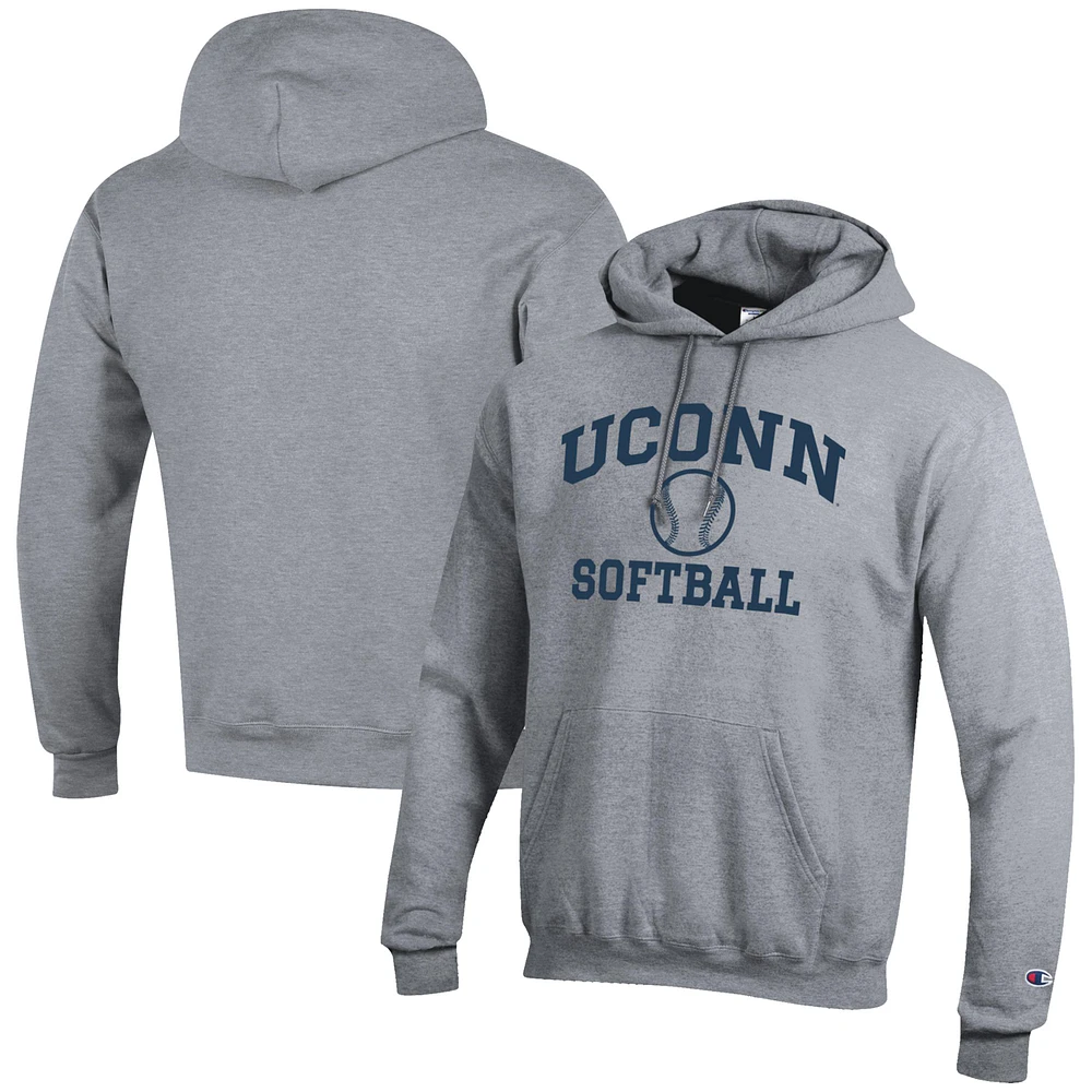 Men's Champion Gray UConn Huskies Softball Icon Powerblend Pullover Hoodie