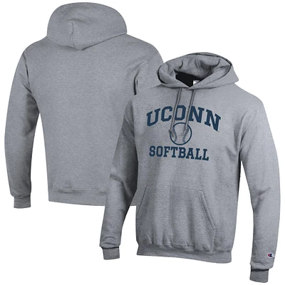 Men's Champion  Gray UConn Huskies Softball Icon Powerblend Pullover Hoodie