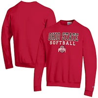 Men's Champion  Scarlet Ohio State Buckeyes Softball Stack Powerblend Pullover Sweatshirt
