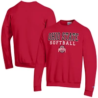 Men's Champion  Scarlet Ohio State Buckeyes Softball Stack Powerblend Pullover Sweatshirt