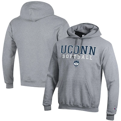 Men's Champion  Gray UConn Huskies Softball Stack Powerblend Pullover Hoodie