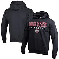 Men's Champion  Black Ohio State Buckeyes Softball Stack Powerblend Pullover Hoodie