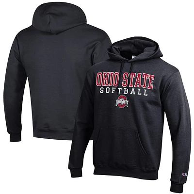 Men's Champion  Black Ohio State Buckeyes Softball Stack Powerblend Pullover Hoodie