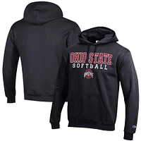 Men's Champion  Black Ohio State Buckeyes Softball Stack Powerblend Pullover Hoodie
