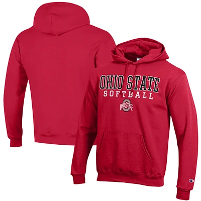 Men's Champion  Scarlet Ohio State Buckeyes Softball Stack Powerblend Pullover Hoodie