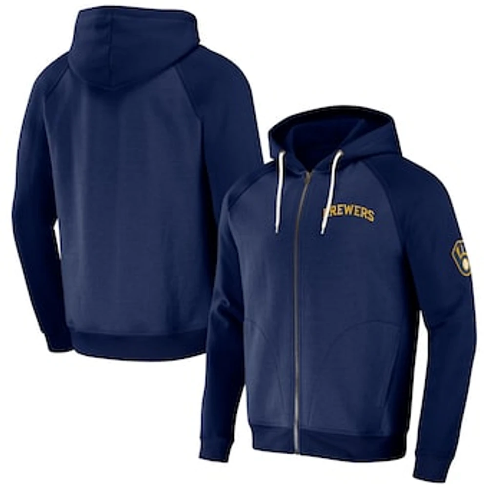 Men's Darius Rucker Collection by Fanatics  Navy Milwaukee Brewers Raglan Full-Zip Hoodie