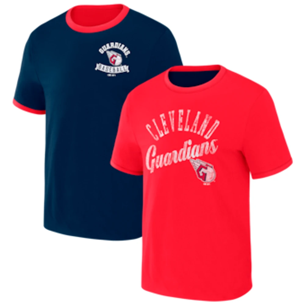 Men's Darius Rucker Collection by Fanatics Navy/Red Cleveland Guardians Two-Way Ringer Reversible T-Shirt