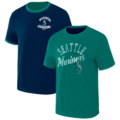 Men's Darius Rucker Collection by Fanatics Navy/Aqua Seattle Mariners Two-Way Ringer Reversible T-Shirt