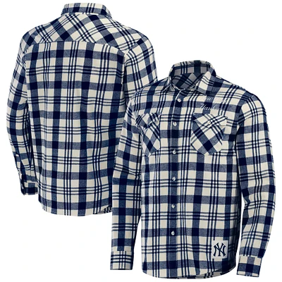 Men's Darius Rucker Collection by Fanatics Navy New York Yankees Plaid Flannel Button-Up Shirt