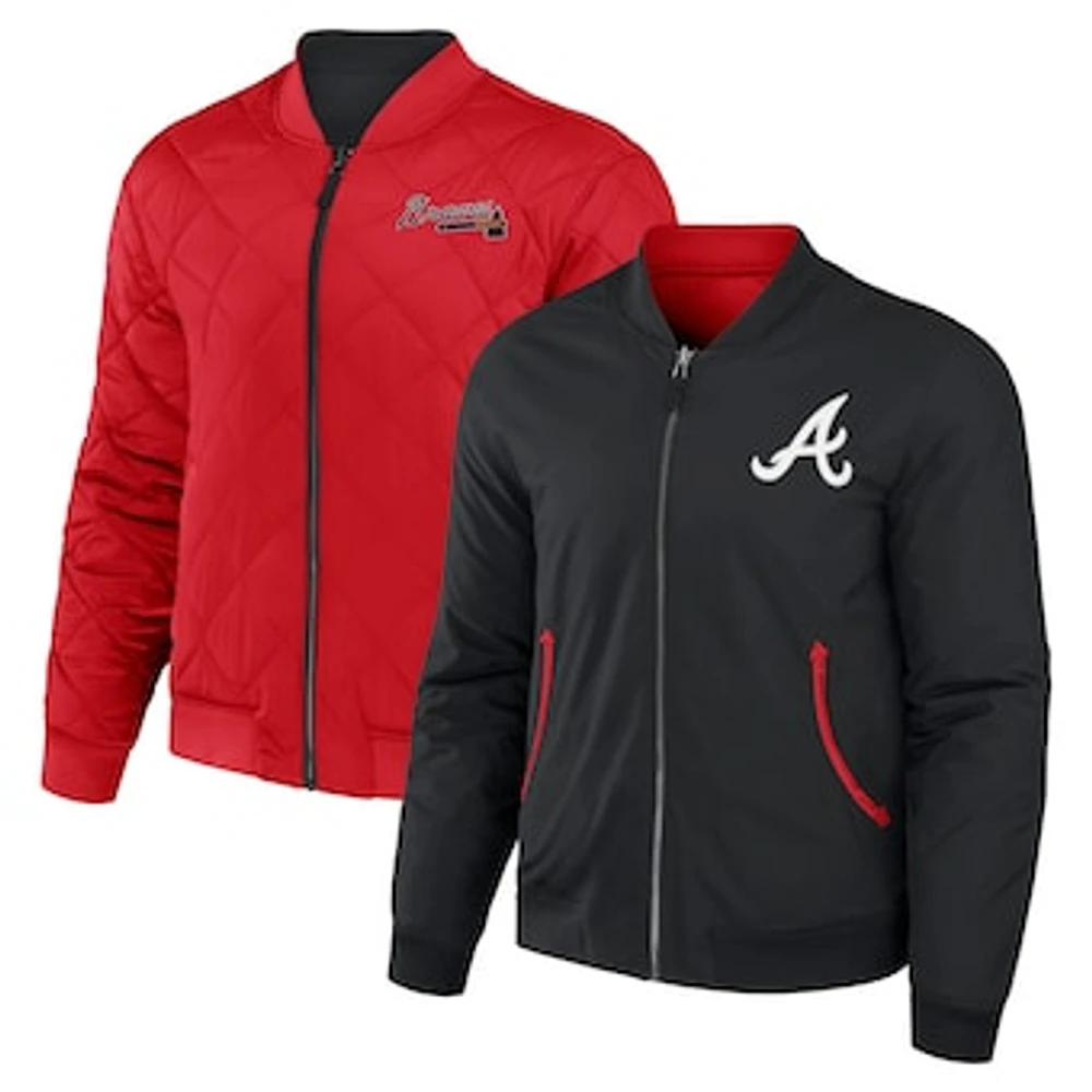 Men's Darius Rucker Collection by Fanatics Black/Red Atlanta Braves Reversible Full-Zip Bomber Jacket