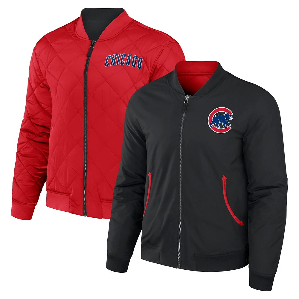 Men's Darius Rucker Collection by Fanatics Black/Red Chicago Cubs Reversible Full-Zip Bomber Jacket