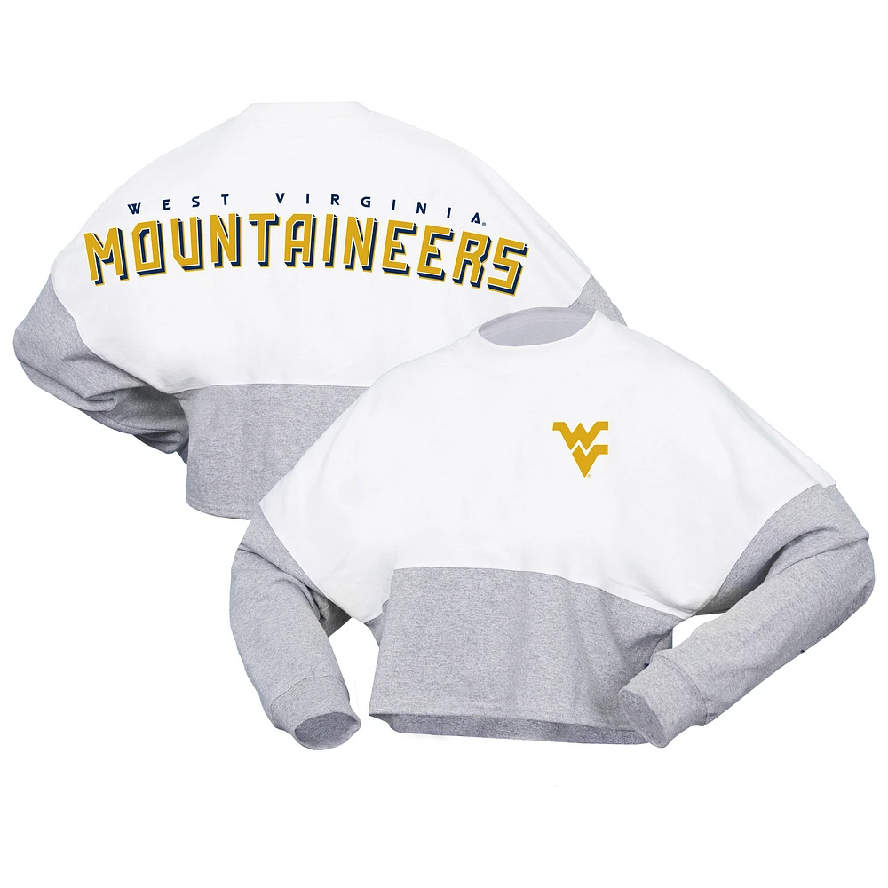 Women's Spirit Jersey  White West Virginia Mountaineers Heather Block Cropped Long Sleeve T-Shirt