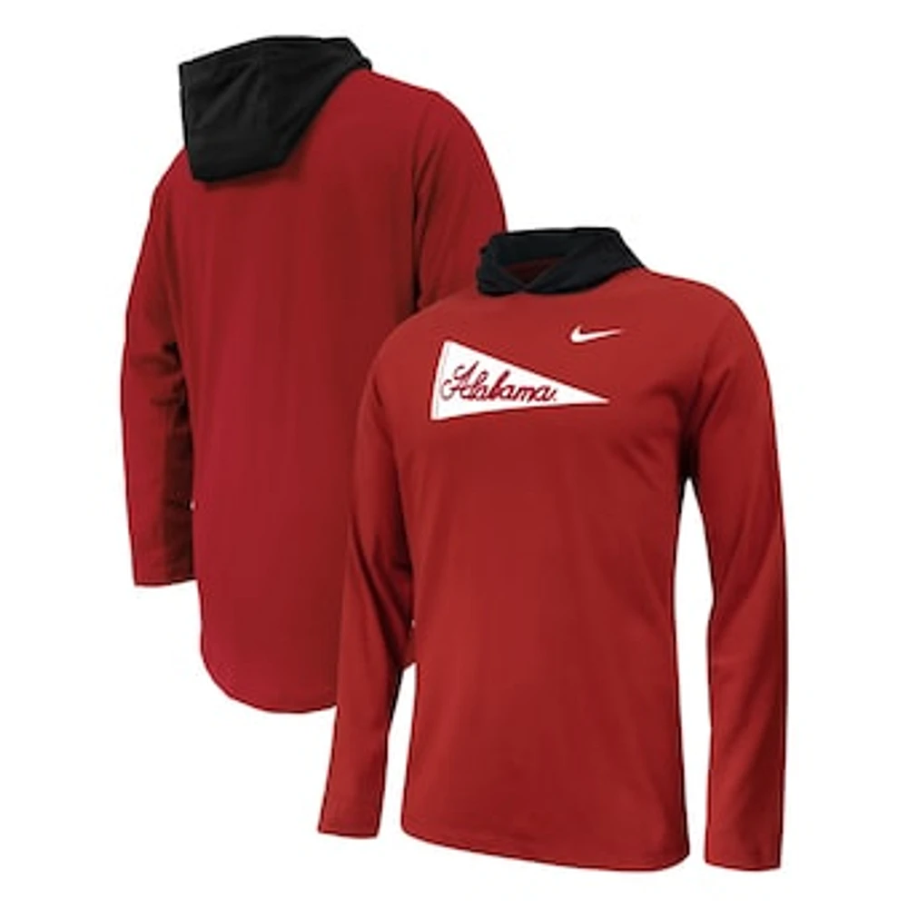 Youth Nike Crimson Alabama Tide Sideline Performance Long Sleeve Hoodie T-Shirt