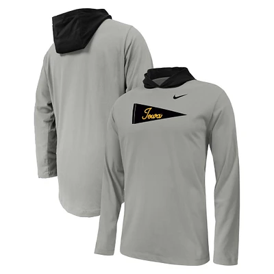 Youth Nike Gray Iowa Hawkeyes Sideline Performance Long Sleeve Hoodie T-Shirt