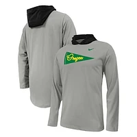 Youth Nike Gray Oregon Ducks Sideline Performance Long Sleeve Hoodie T-Shirt