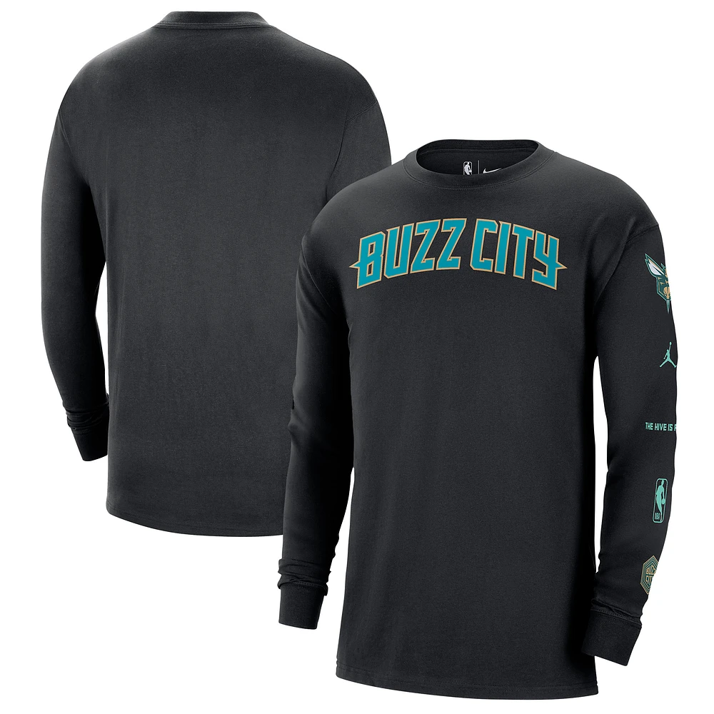 Men's Nike Black Charlotte Hornets 2023/24 City Edition Max90 Expressive Long Sleeve T-Shirt