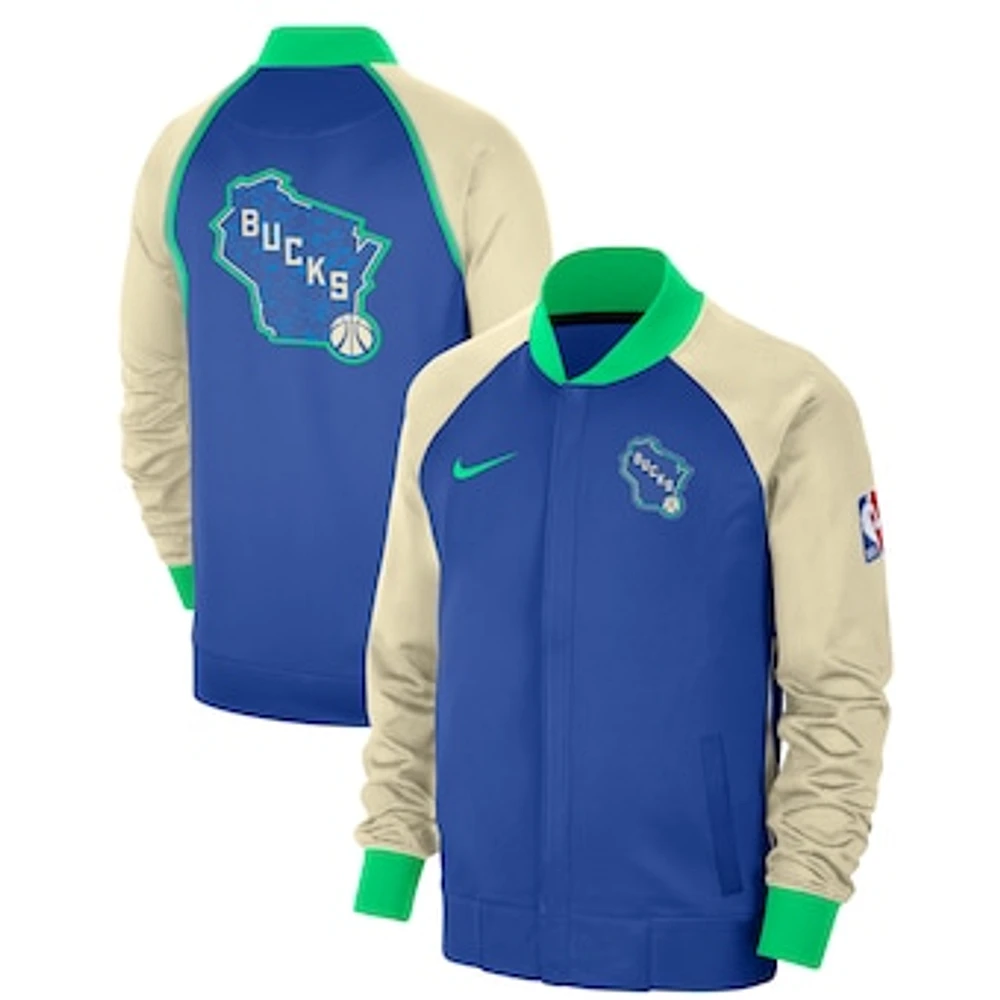 Men's Nike Royal Milwaukee Bucks 2023/24 City Edition Authentic Showtime Performance Raglan Full-Zip Jacket